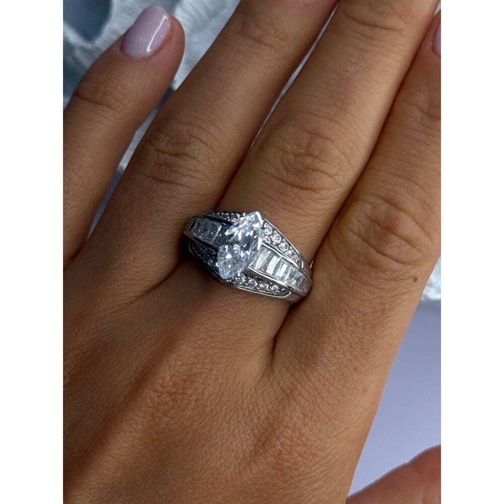 Marquise-Cut Diamond Ring in Silver Tone